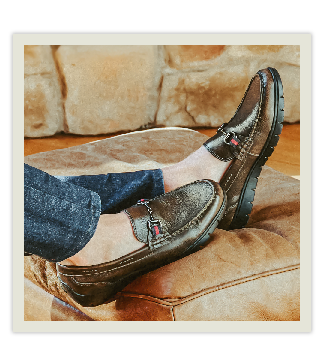 Man wearing the Monza Loafer in Ebony Brown.