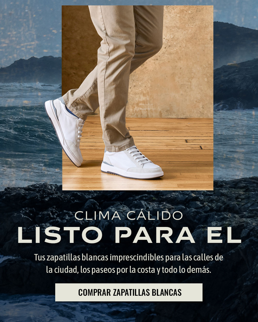 Clima c&aacute;lido Listo para el. Tus zapatillas blancas imprescindibles para las calles de la ciudad, los paseos por la costa y todo lo dem&aacute;s. Comprar zapatillas blancas. Jenson de blanco.