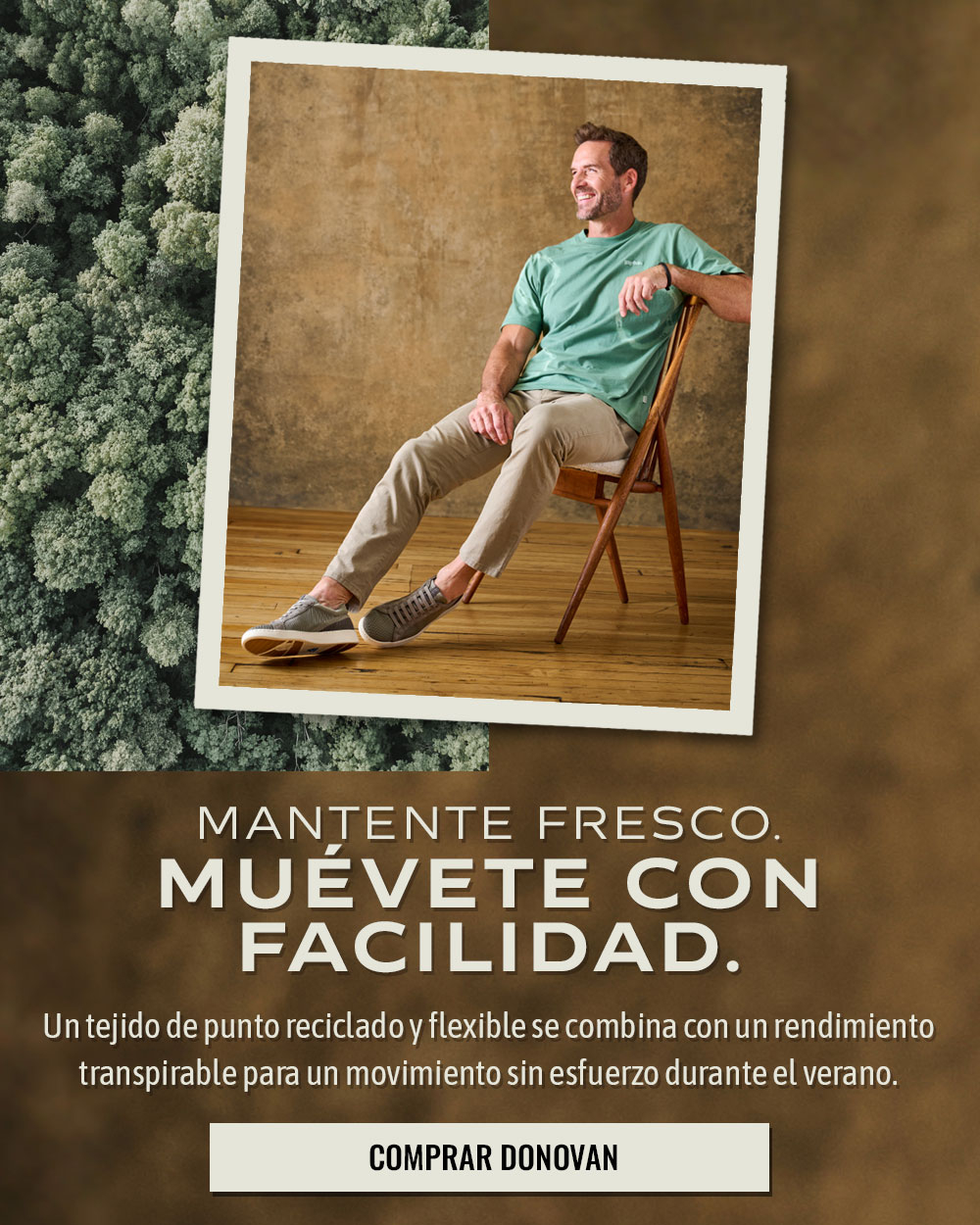 Mantente fresco. Mu&eacute;vete con facilidad. Un tejido de punto reciclado y flexible se combina con un rendimiento transpirable para un movimiento sin esfuerzo durante el verano. Comprar Donovan. Donovan en gris titanio.
