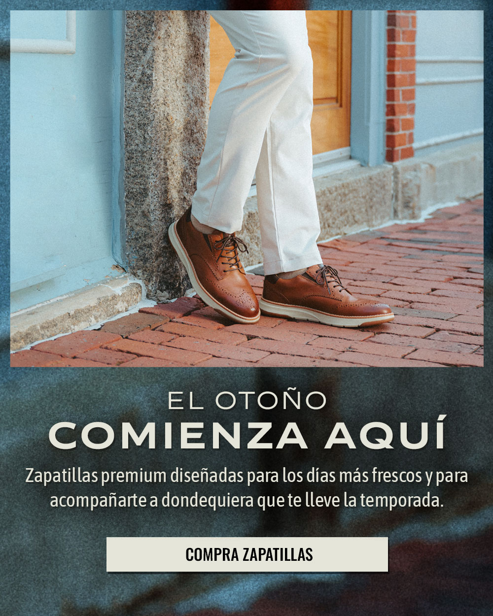 El oto&ntilde;o comienza aqu&iacute;. Zapatillas premium dise&ntilde;adas para los d&iacute;as m&aacute;s frescos y para acompa&ntilde;arte a dondequiera que te lleve la temporada. Compra zapatillas. Un hombre que lleva el zapato Sterling en color tostado brit&aacute;nico.