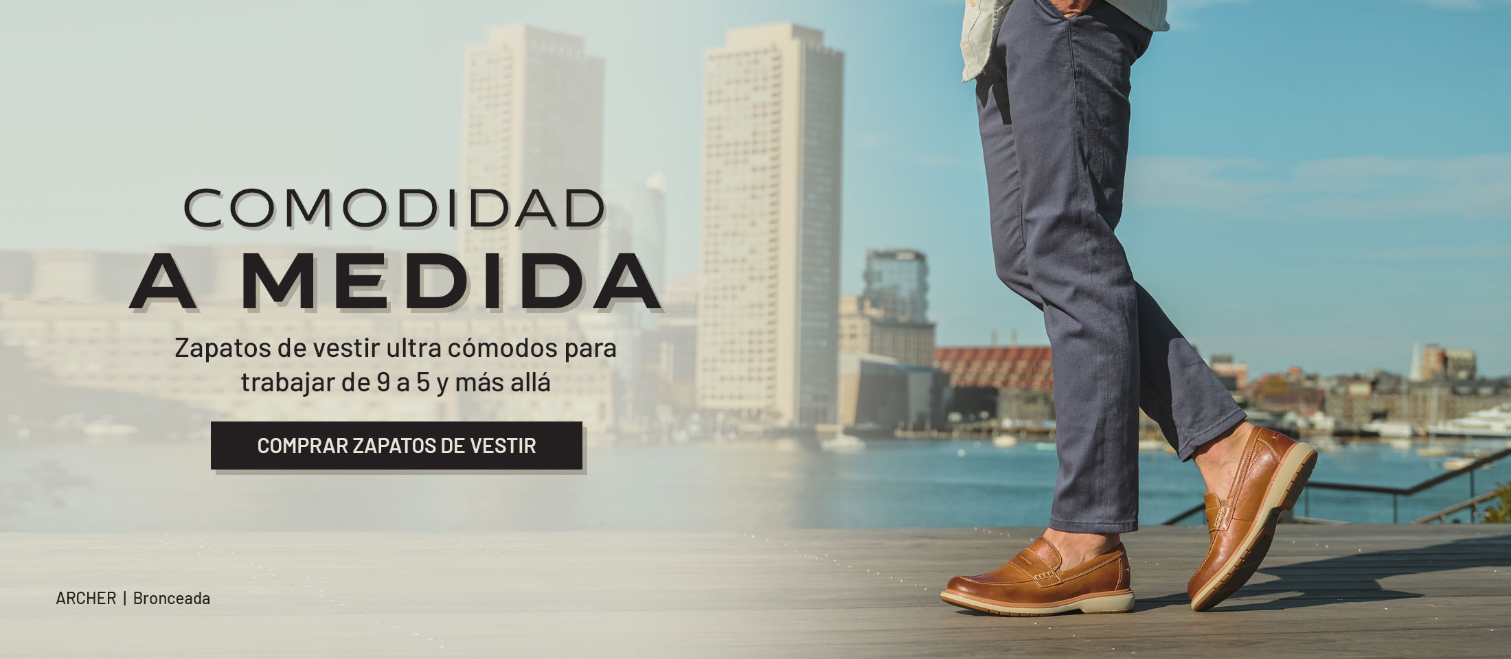 Comodidad a medida. Zapatos de vestir ultra cómodos para trabajar de 9 a 5 y más. Comprar zapatos de vestir. Arquero en bronceado.